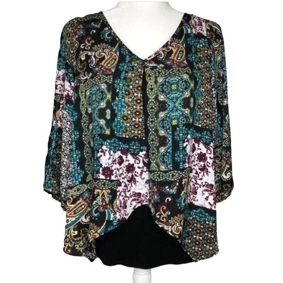 I.N. San Francisco Paisley Blouse with Built In Black Tank Liner | Women's Small - Picture 1 of 5
